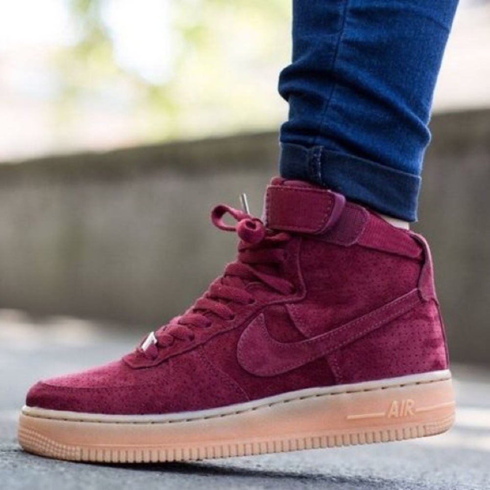 Burgundy suede high top Air Force 1